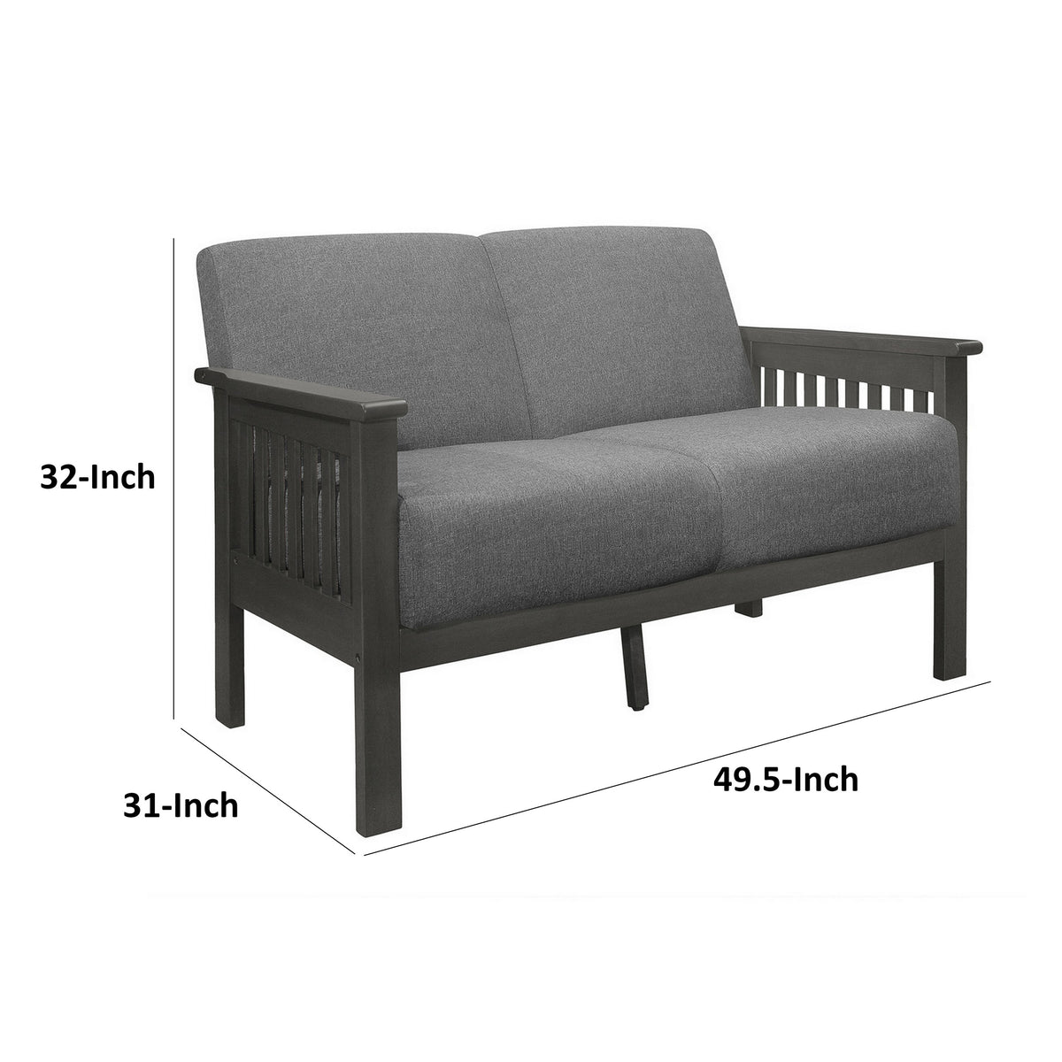 Wiston 50 Inch Loveseat, Gray Polyester, Dark Gray Solid Rubberwood - BM313118