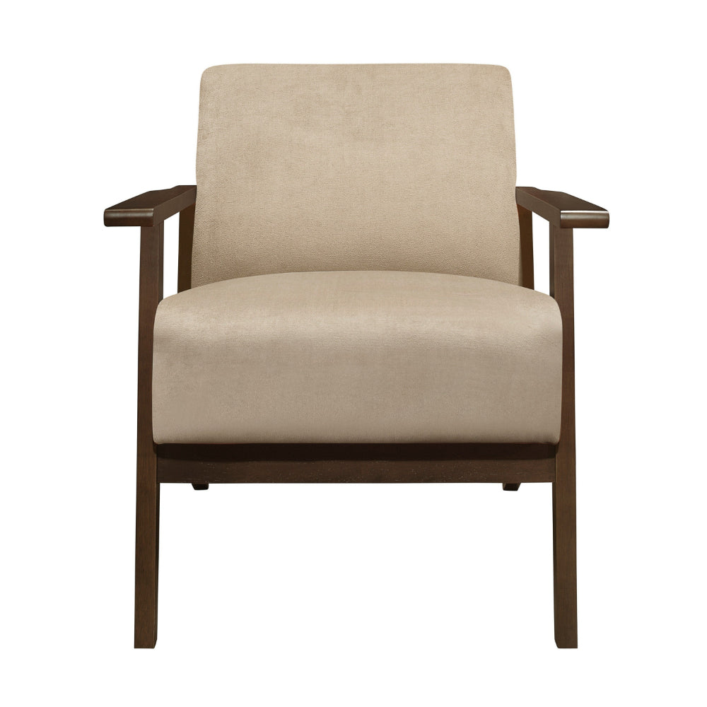 Rica 32 Inch Accent Armchair, Soft Beige Velvet, Walnut Brown Solid Wood - BM313124