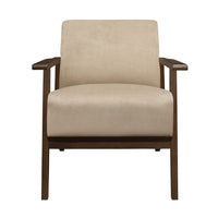 Rica 32 Inch Accent Armchair, Soft Beige Velvet, Walnut Brown Solid Wood - BM313124