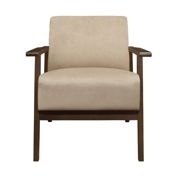 Rica 32 Inch Accent Armchair, Soft Beige Velvet, Walnut Brown Solid Wood - BM313124