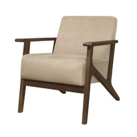 Rica 32 Inch Accent Armchair, Soft Beige Velvet, Walnut Brown Solid Wood - BM313124