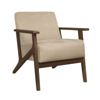 Rica 32 Inch Accent Armchair, Soft Beige Velvet, Walnut Brown Solid Wood - BM313124