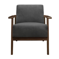 Rica 32 Inch Accent Armchair, Dark Gray Velvet, Walnut Brown Solid Wood - BM313125