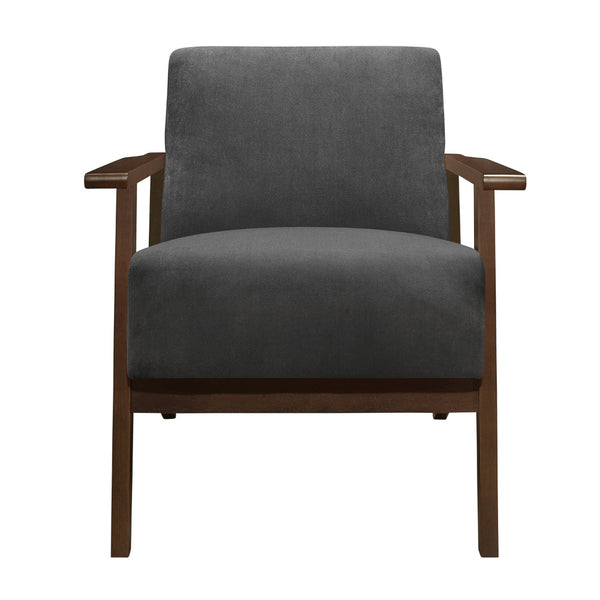 Rica 32 Inch Accent Armchair, Dark Gray Velvet, Walnut Brown Solid Wood - BM313125