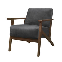 Rica 32 Inch Accent Armchair, Dark Gray Velvet, Walnut Brown Solid Wood - BM313125