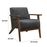 Rica 32 Inch Accent Armchair, Dark Gray Velvet, Walnut Brown Solid Wood - BM313125