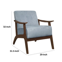 Rica 32 Inch Accent Armchair, Curved, Soft Blue Velvet, Brown Solid Wood - BM313127