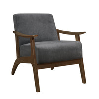 Rica 32 Inch Accent Armchair, Curved, Dark Gray Velvet, Brown Solid Wood - BM313128