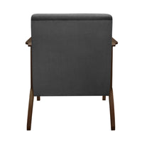 Rica 32 Inch Accent Armchair, Curved, Dark Gray Velvet, Brown Solid Wood - BM313128