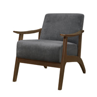 Rica 32 Inch Accent Armchair, Curved, Dark Gray Velvet, Brown Solid Wood - BM313128