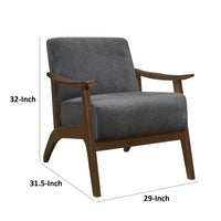 Rica 32 Inch Accent Armchair, Curved, Dark Gray Velvet, Brown Solid Wood - BM313128