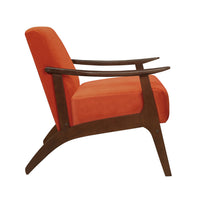 Rica 32 Inch Accent Armchair, Curved, Soft Orange Velvet, Brown Solid Wood - BM313129