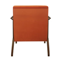 Rica 32 Inch Accent Armchair, Curved, Soft Orange Velvet, Brown Solid Wood - BM313129