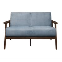 Rica 51 Inch Loveseat, Soft Blue Gray Velvet, Walnut Brown Solid Wood - BM313130