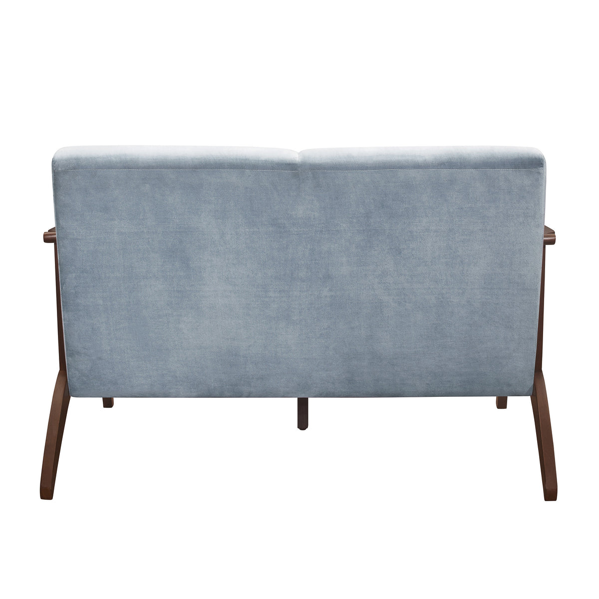 Rica 51 Inch Loveseat, Soft Blue Gray Velvet, Walnut Brown Solid Wood - BM313130