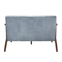 Rica 51 Inch Loveseat, Soft Blue Gray Velvet, Walnut Brown Solid Wood - BM313130