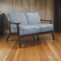 Rica 51 Inch Loveseat, Soft Blue Gray Velvet, Walnut Brown Solid Wood - BM313130