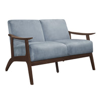 Rica 51 Inch Loveseat, Soft Blue Gray Velvet, Walnut Brown Solid Wood - BM313130