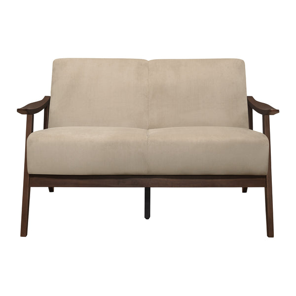 Rica 51 Inch Loveseat, Curved, Soft Beige Velvet, Walnut Brown Solid Wood - BM313131