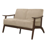 Rica 51 Inch Loveseat, Curved, Soft Beige Velvet, Walnut Brown Solid Wood - BM313131