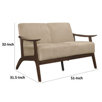 Rica 51 Inch Loveseat, Curved, Soft Beige Velvet, Walnut Brown Solid Wood - BM313131