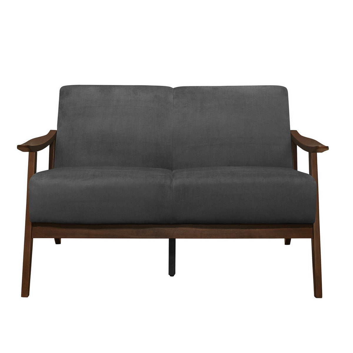 Rica 51 Inch Loveseat, Curved, Dark Gray Velvet, Walnut Brown Solid Wood - BM313132