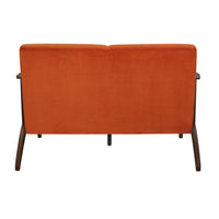 Rica 51 Inch Loveseat, Curved, Soft Orange Velvet, Walnut Brown Solid Wood - BM313133