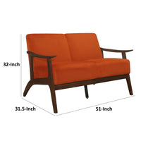 Rica 51 Inch Loveseat, Curved, Soft Orange Velvet, Walnut Brown Solid Wood - BM313133