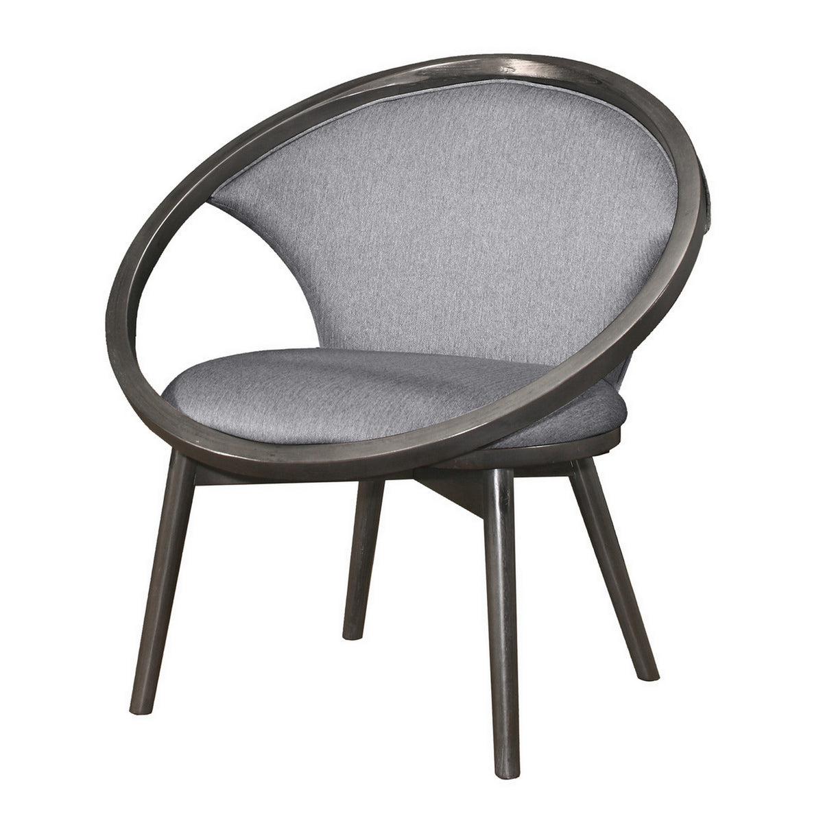 Lara 32 Inch Accent Chair, Gray Polyester, Dark Round Solid Wood Frame - BM313138