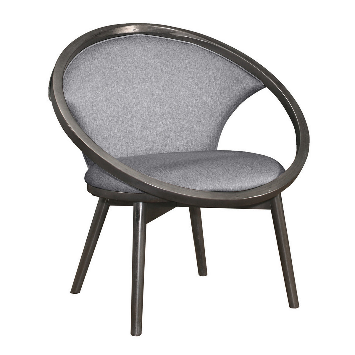 Lara 32 Inch Accent Chair, Gray Polyester, Dark Round Solid Wood Frame - BM313138