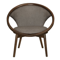 Lara 32 Inch Accent Chair, Brown Polyester, Dark Round Solid Wood Frame - BM313139