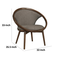 Lara 32 Inch Accent Chair, Brown Polyester, Dark Round Solid Wood Frame - BM313139