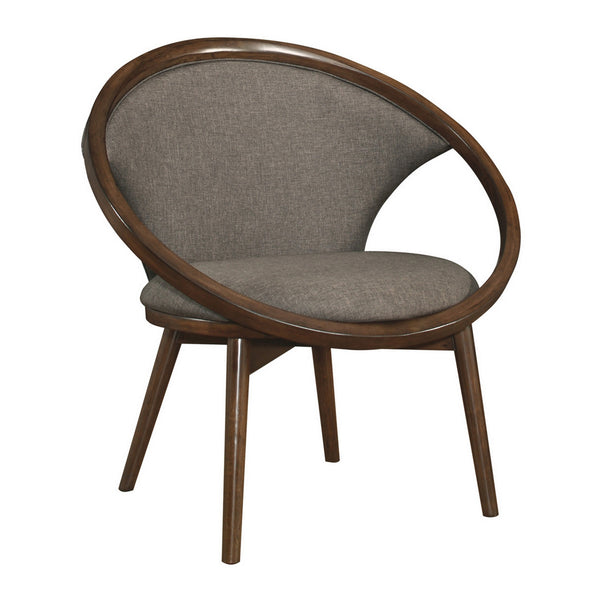 Lara 32 Inch Accent Chair, Brown Polyester, Dark Round Solid Wood Frame - BM313139