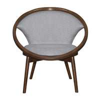 Lara 32 Inch Accent Chair, Gray Polyester, Round Brown Solid Wood Frame - BM313141