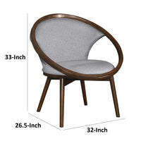 Lara 32 Inch Accent Chair, Gray Polyester, Round Brown Solid Wood Frame - BM313141