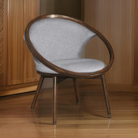 Lara 32 Inch Accent Chair, Gray Polyester, Round Brown Solid Wood Frame - BM313141