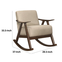 Tim 37 Inch Rocking Armchair, Beige Polyester, Walnut Brown Solid Wood - BM313142