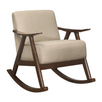 Tim 37 Inch Rocking Armchair, Beige Polyester, Walnut Brown Solid Wood - BM313142