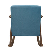 Tim 37 Inch Rocking Armchair, Blue Polyester, Walnut Brown Solid Wood - BM313143