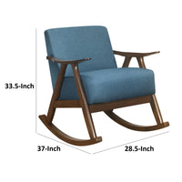 Tim 37 Inch Rocking Armchair, Blue Polyester, Walnut Brown Solid Wood - BM313143