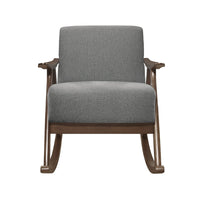 Tim 37 Inch Rocking Armchair, Gray Polyester, Walnut Brown Solid Wood - BM313144