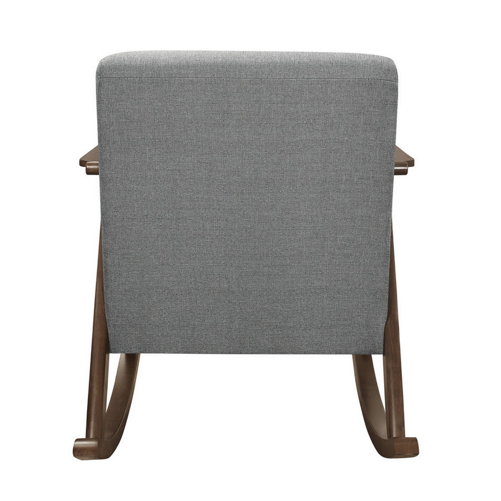 Tim 37 Inch Rocking Armchair, Gray Polyester, Walnut Brown Solid Wood - BM313144