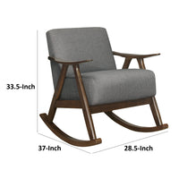 Tim 37 Inch Rocking Armchair, Gray Polyester, Walnut Brown Solid Wood - BM313144