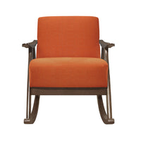 Tim 37 Inch Rocking Armchair, Orange Polyester, Walnut Brown Solid Wood - BM313145