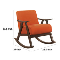 Tim 37 Inch Rocking Armchair, Orange Polyester, Walnut Brown Solid Wood - BM313145