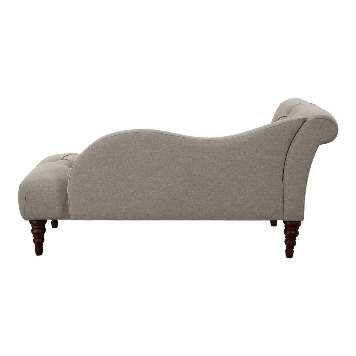 Selena 66 Inch Chaise Lounger, Tufted Beige Polyester, Brown Solid Wood - BM313149