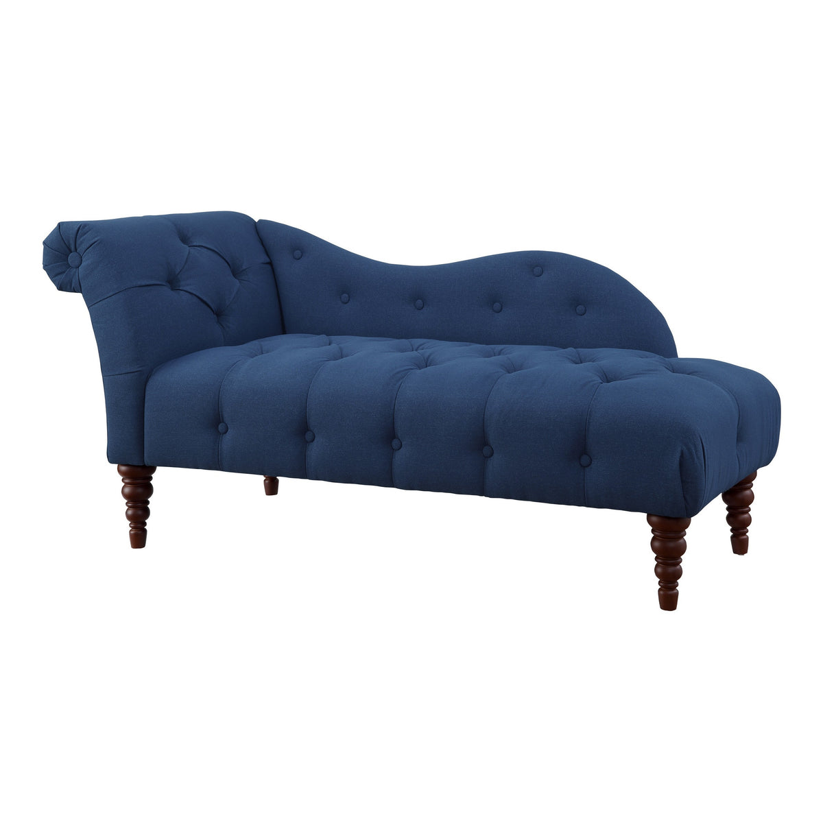 Selena 66 Inch Chaise Lounger, Tufted Blue Polyester, Brown Solid Wood - BM313150