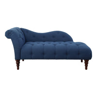 Selena 66 Inch Chaise Lounger, Tufted Blue Polyester, Brown Solid Wood - BM313150