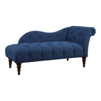 Selena 66 Inch Chaise Lounger, Tufted Blue Polyester, Brown Solid Wood - BM313150