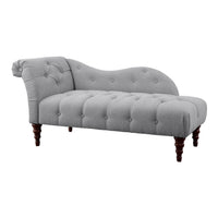 Selena 66 Inch Chaise Lounger, Tufted Gray Polyester, Brown Solid Wood - BM313151